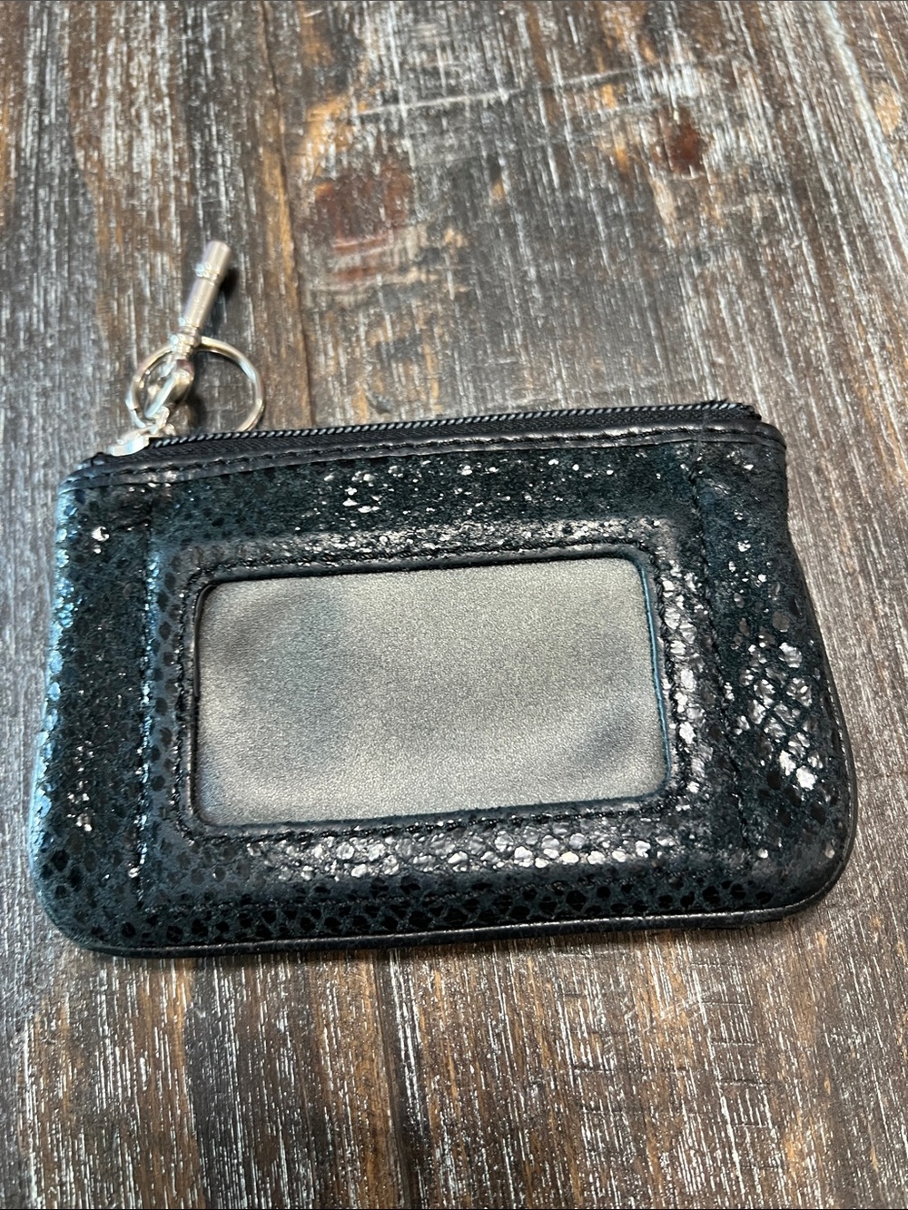 Fossil Black Snake-Embossed Zip Key Coin Pouch with Silver Hardware - Picture 3 of 6